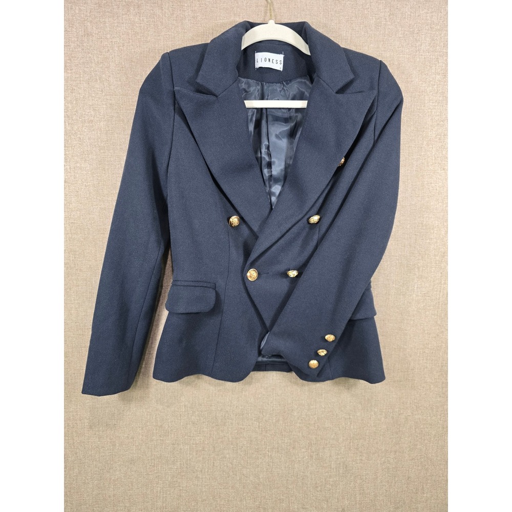 Lioness Palermo Blazer Navy Blue Double Breasted Gold Button Peaked Lapel Small